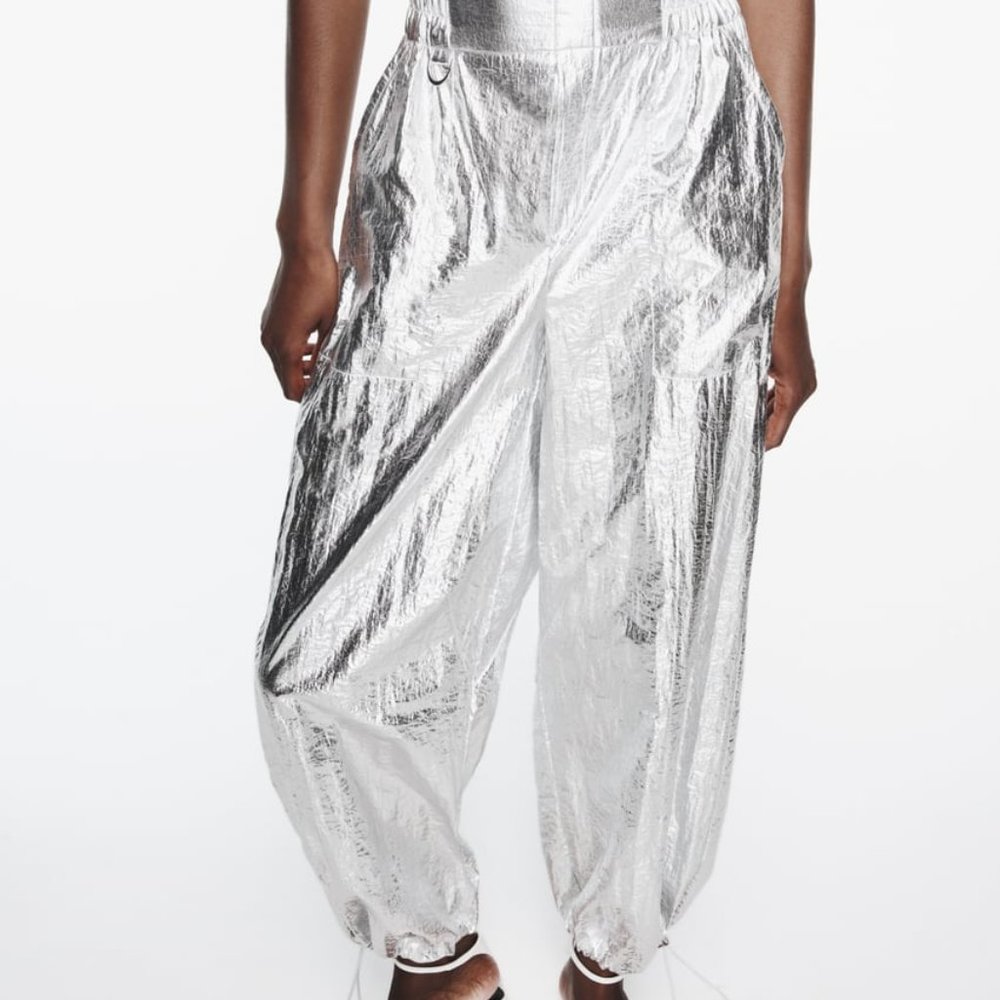 ZARA WIDE LEG METALLIC PANTS - Picture 6 of 8
